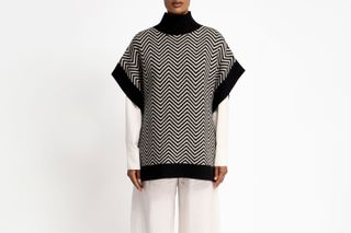 Harris Herringbone Cashmere Blend Poncho - Black/natural