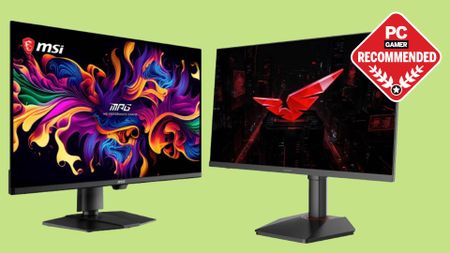 MSI and Koorui gaming monitors on a green background with the PC Gamer recommended logo in the top right