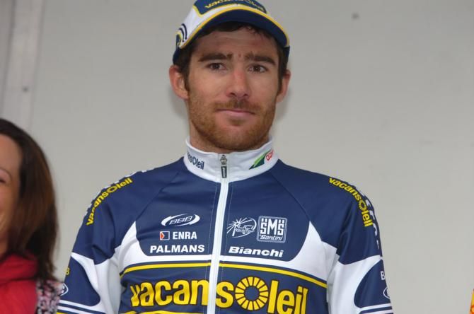 Romain Feillu (Vacansoleil-DCM) on the podium following his second place finish