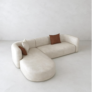 Elegant cream colored sectional sofa featured in velvet from Amazon.