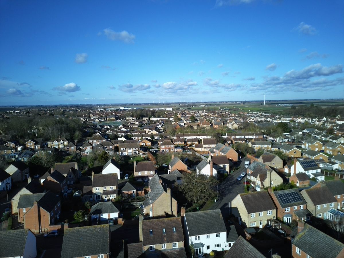 Aerial shot of a English town