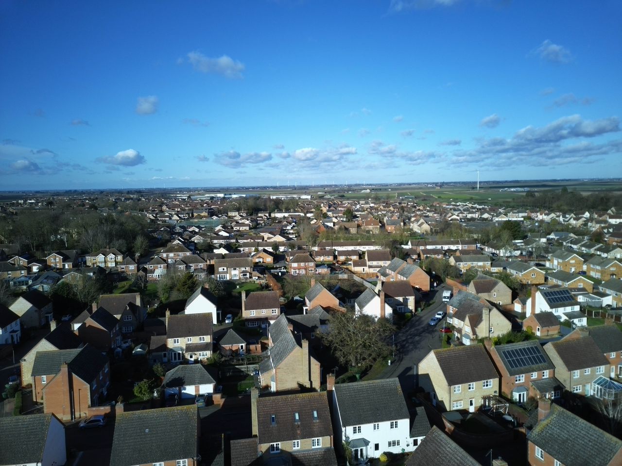Aerial shot of a English town