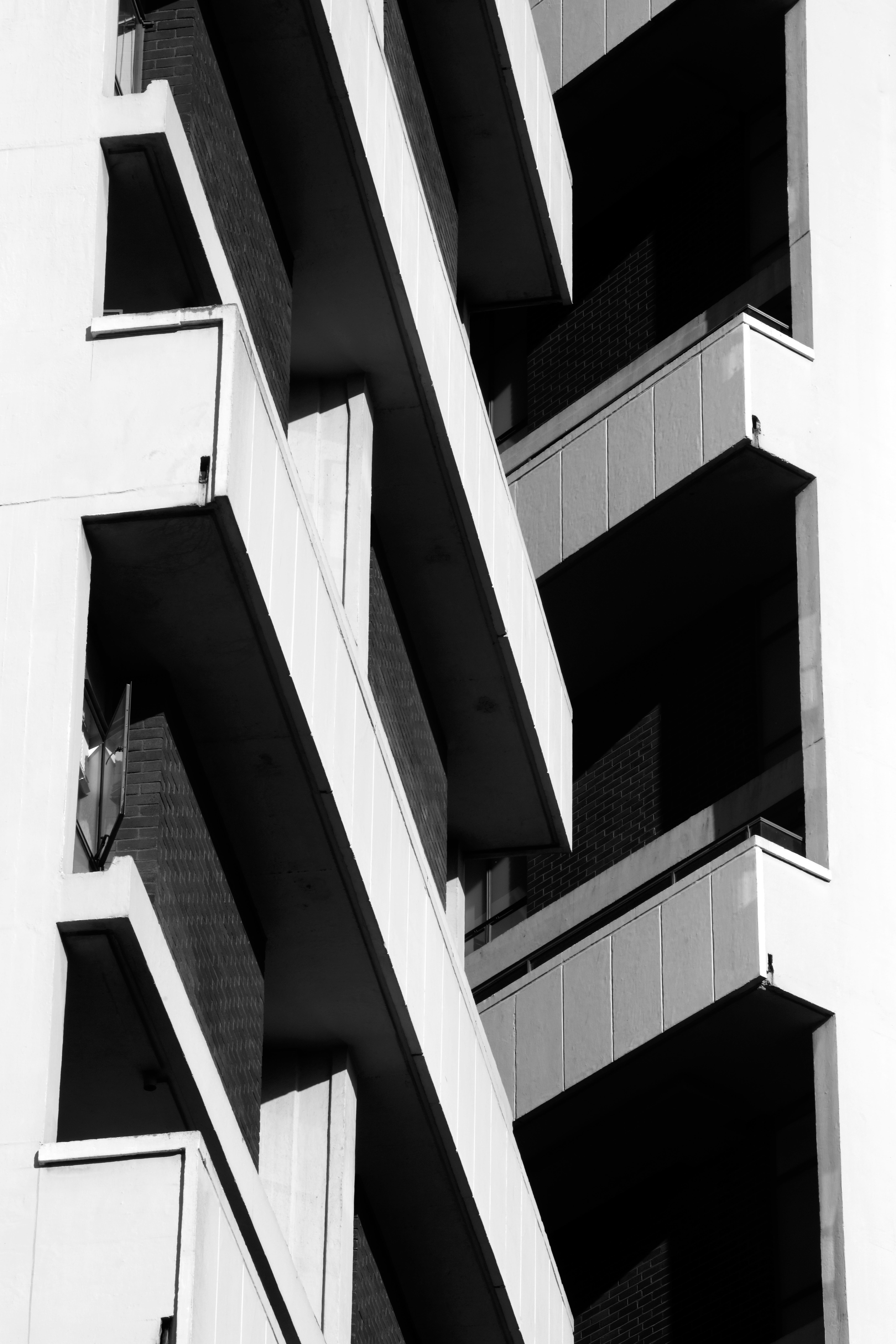 Black and white photograph of details of Keeling House