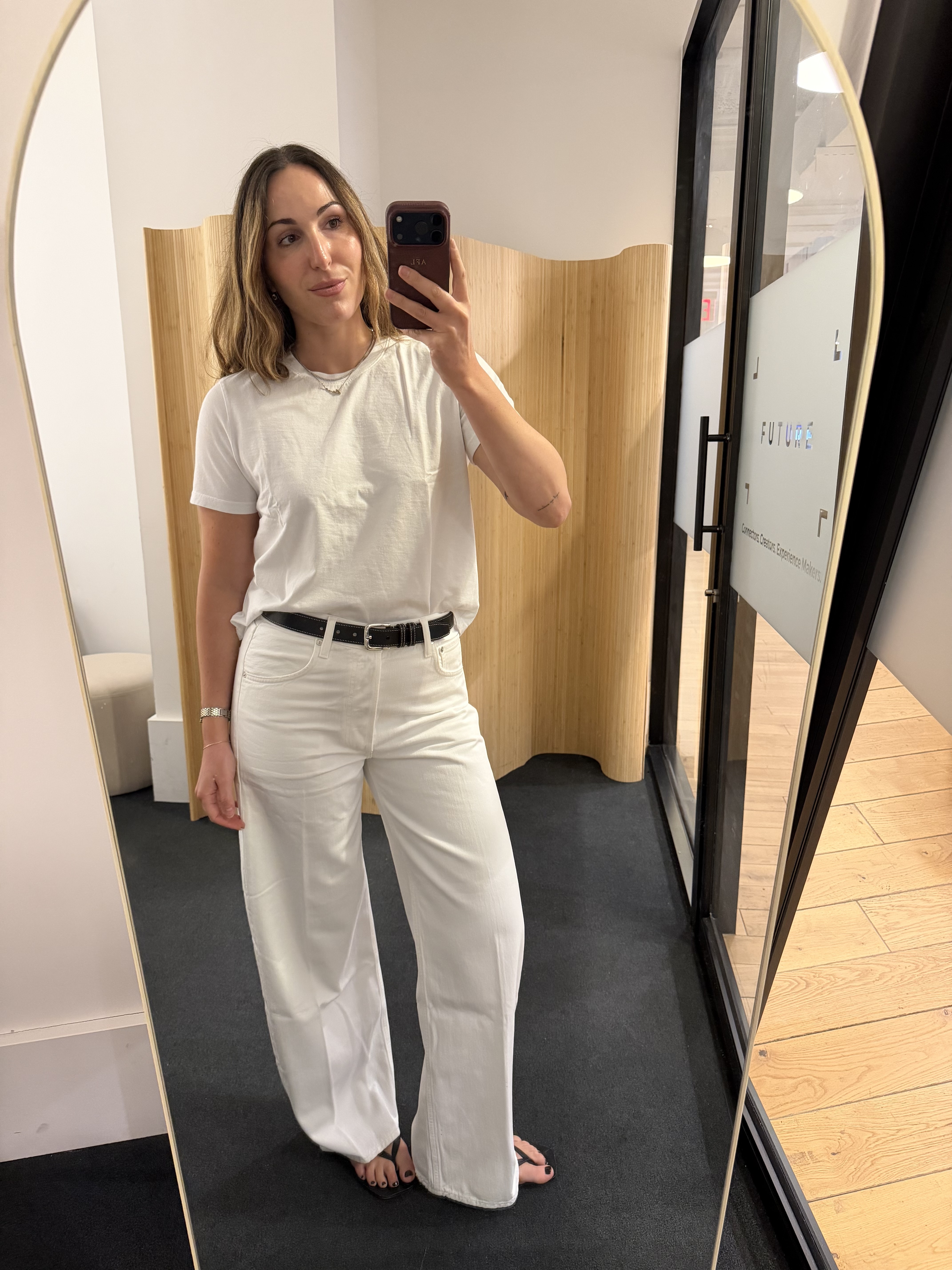 Anna LaPlaca wearing the best white jeans of 2026