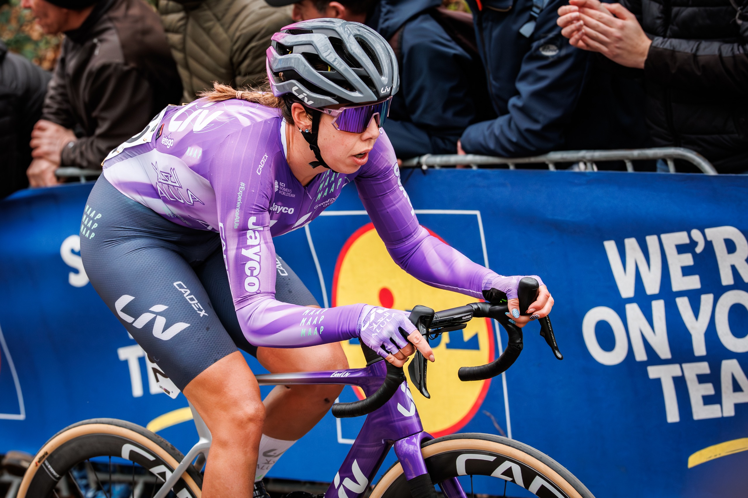 WEVELGEM, BELGIUM - MARCH 29: Georgia Baker of Liv AlUla Jayco of Australia during the Flanders Fields Women Elite at the Wevelgem on March 29, 2026 in Wevelgem Belgium (Photo by Pim Waslander/Soccrates/Getty Images)