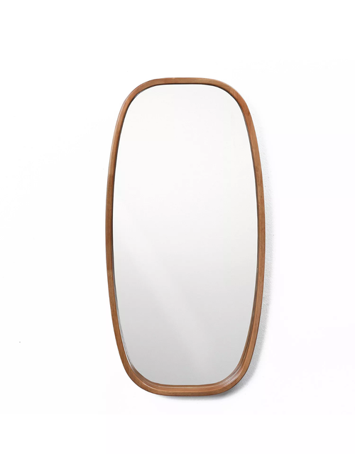 Natural Rubberwood Frame Rounded Rectangle Wall Mirror