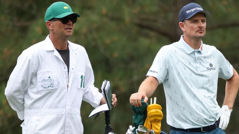David Clark talks to Justin Rose at the 2021 Masters in Augusta