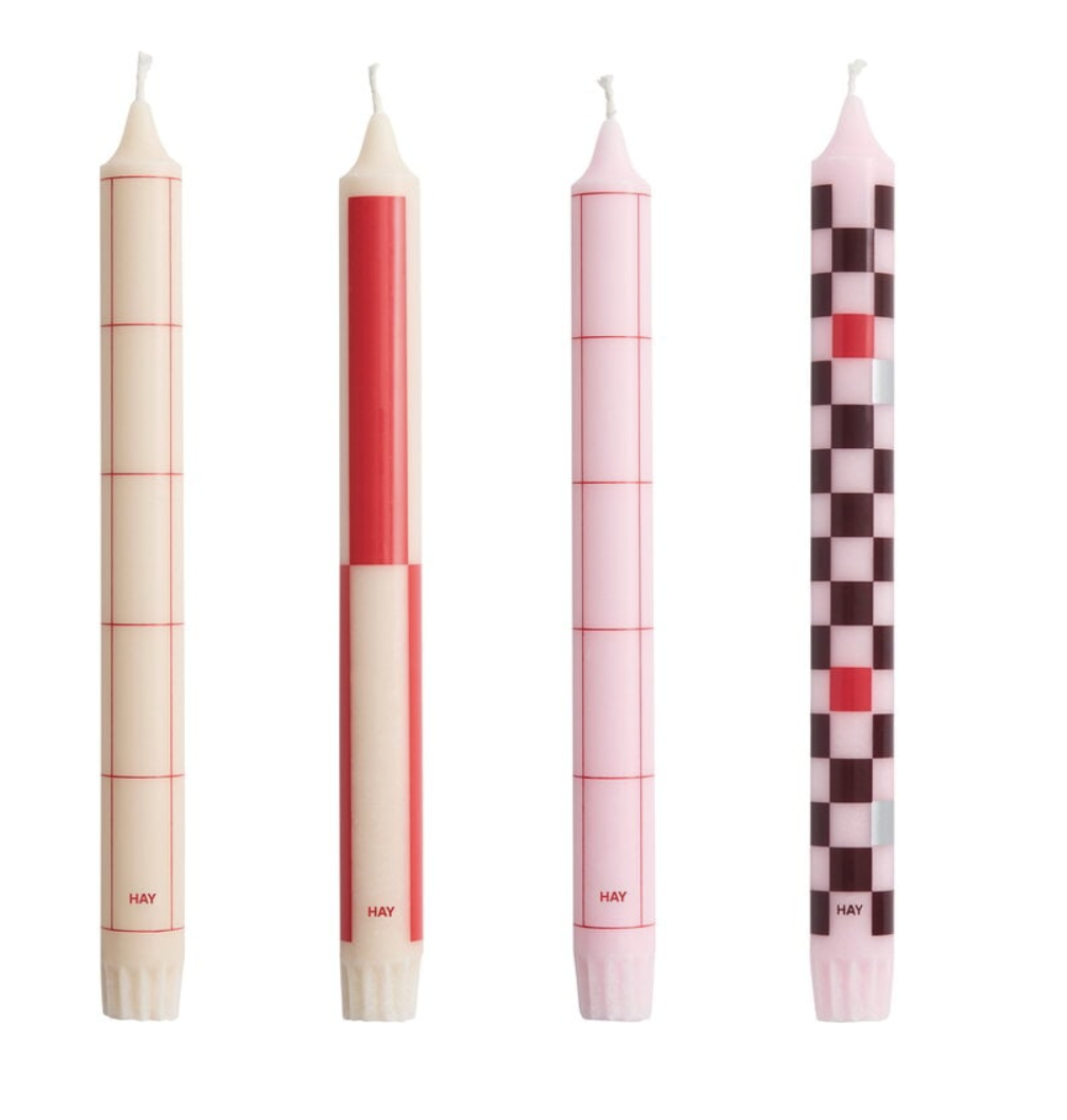 Hay Candles set of four geometric patterns