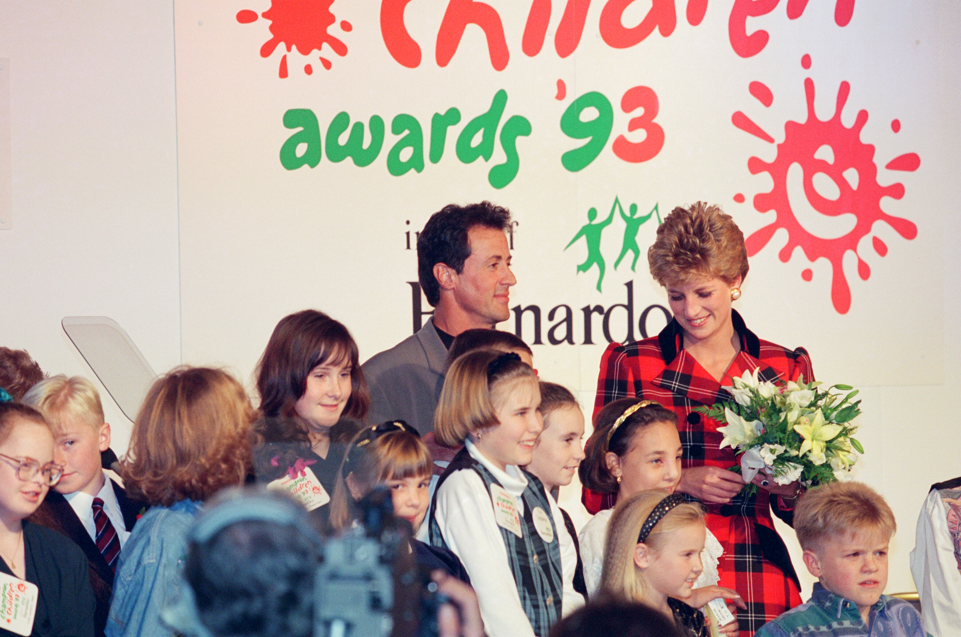 Princess Diana and Sylvester Stallone at a Barnado's event in 1993