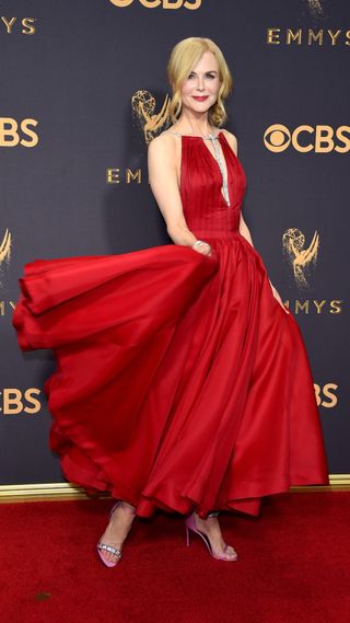 Nicole Kidman in a scarlet red dress at the 2017 Emmys