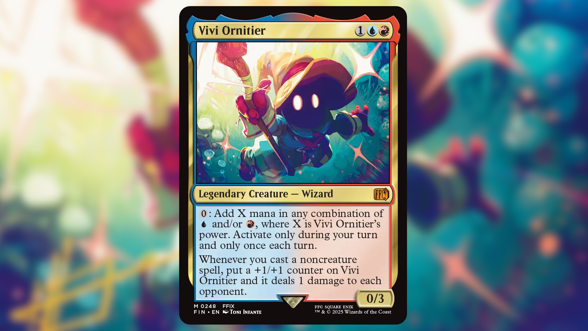 Vivi Ornitier card on a colorful background