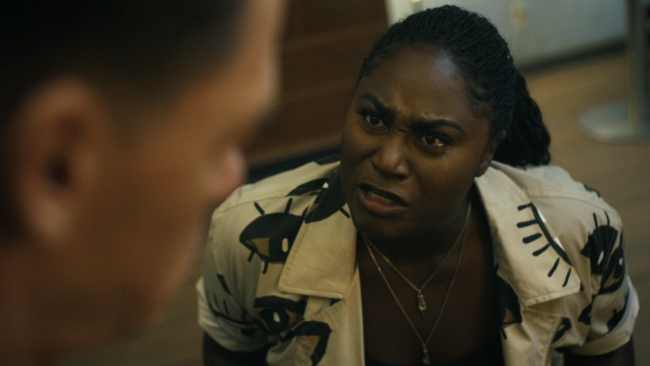 Adebayo crying while giving Chris an inspiring speech in Peacemaker Season 2 finale