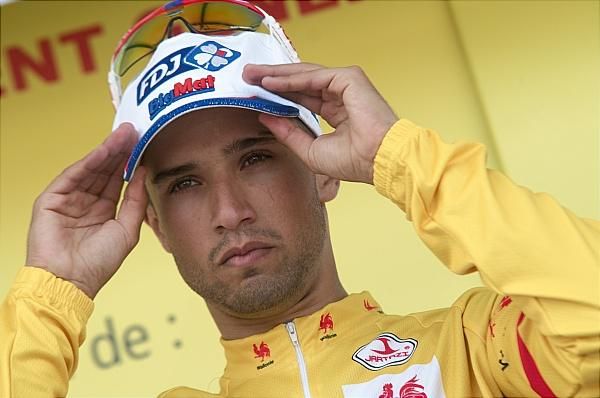 Nacer Bouhanni (FDJ-Big Mat) in the yellow leader's jersey at the Tour de Wallonie.