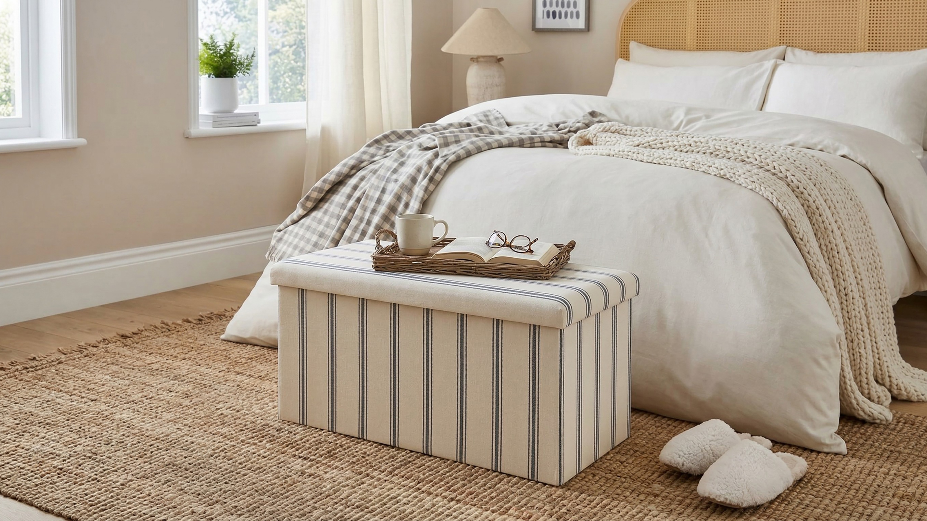Dunelm ottoman at the end of the bed