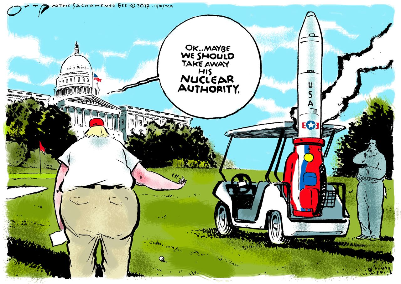 Political cartoon U.S. Trump nuclear weapons