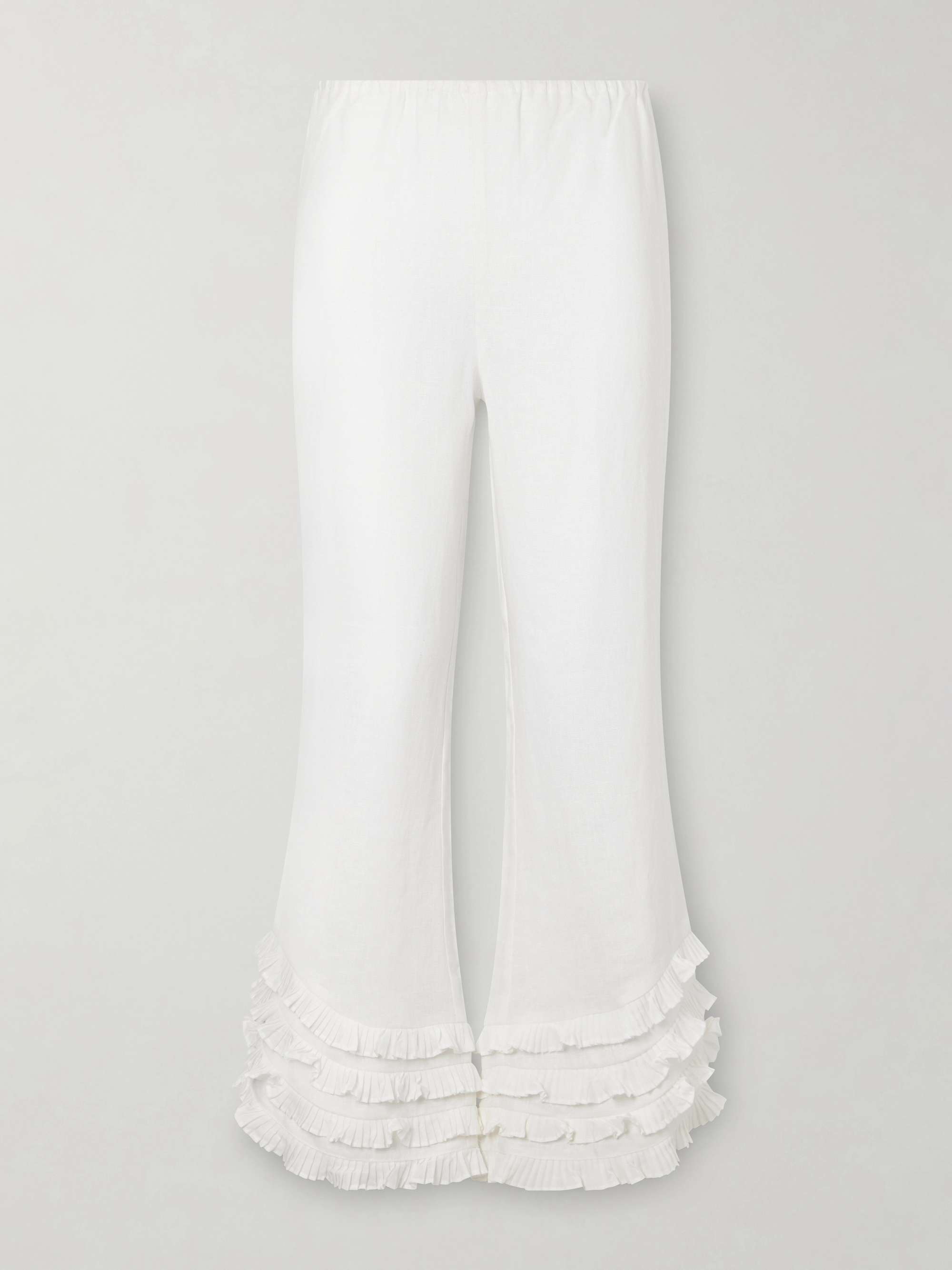 Florence Ruffled Linen Straight-Leg Pant