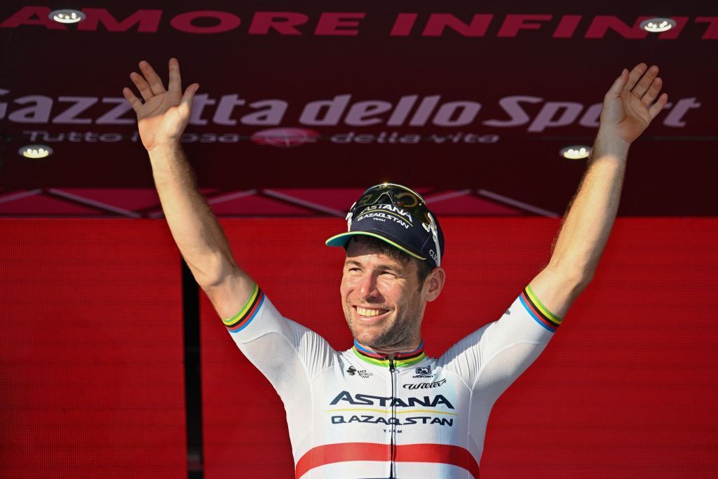 Astana Qazaqstan Teams British rider Mark Cavendish celebrates on the podium after winning the twentyfirst and last stage of the Giro dItalia 2023 cycling race 135 km in and around Rome on May 28 2023 Photo by Alberto PIZZOLI AFP Photo by ALBERTO PIZZOLIAFP via Getty Images