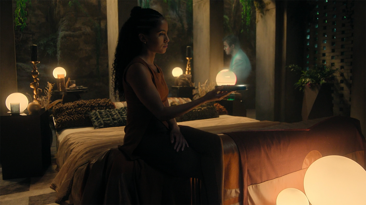 Gaal looking at a hologram of Brother Dawn in Foundation season 3 episode 3