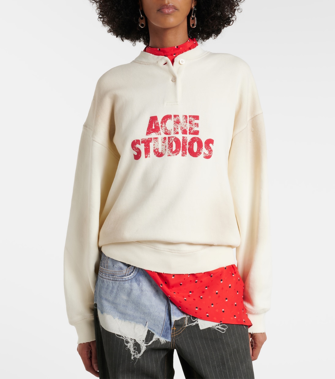 Logo Distressed Cotton Jersey Sweatshirt in White - Acne Studios