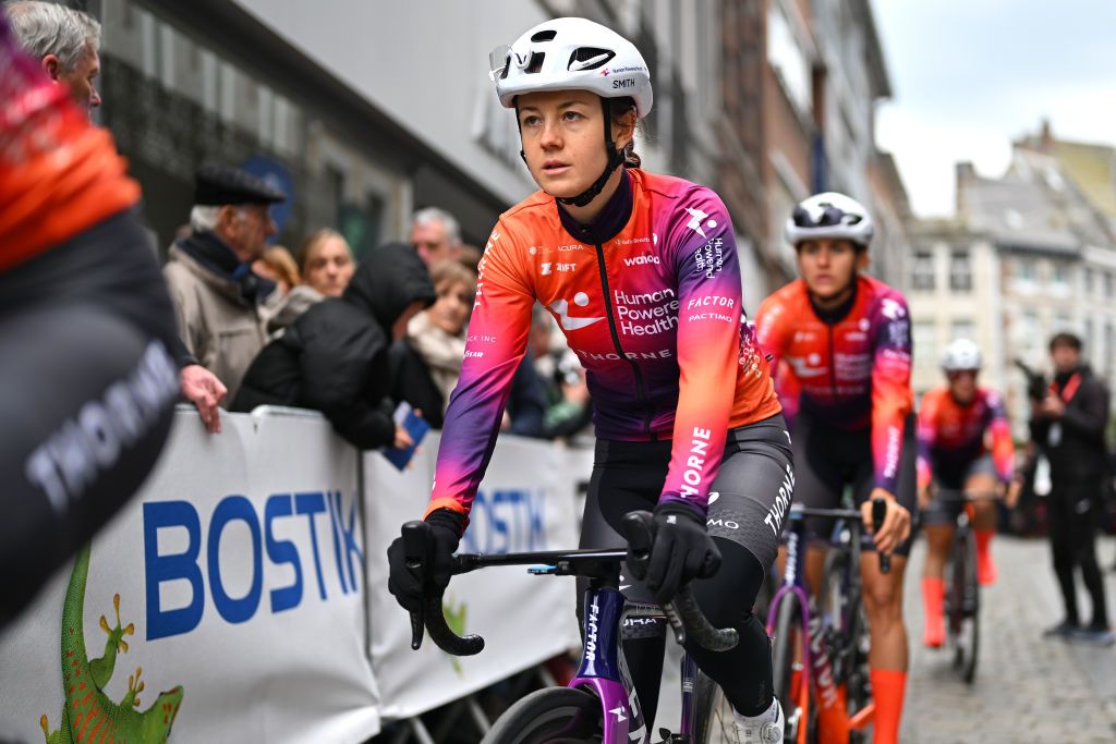 HUY BELGIUM APRIL 17 Ruth Edwards of The United States and Team Human Powered Health prior to the 27th La Fleche Wallonne Feminine 2024 a 146km one day race from Huy to Huy UCIWWT on April 17 2024 in Huy Belgium Photo by Luc ClaessenGetty Images