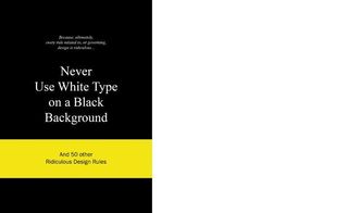 Book cover - Never use white type on a black background