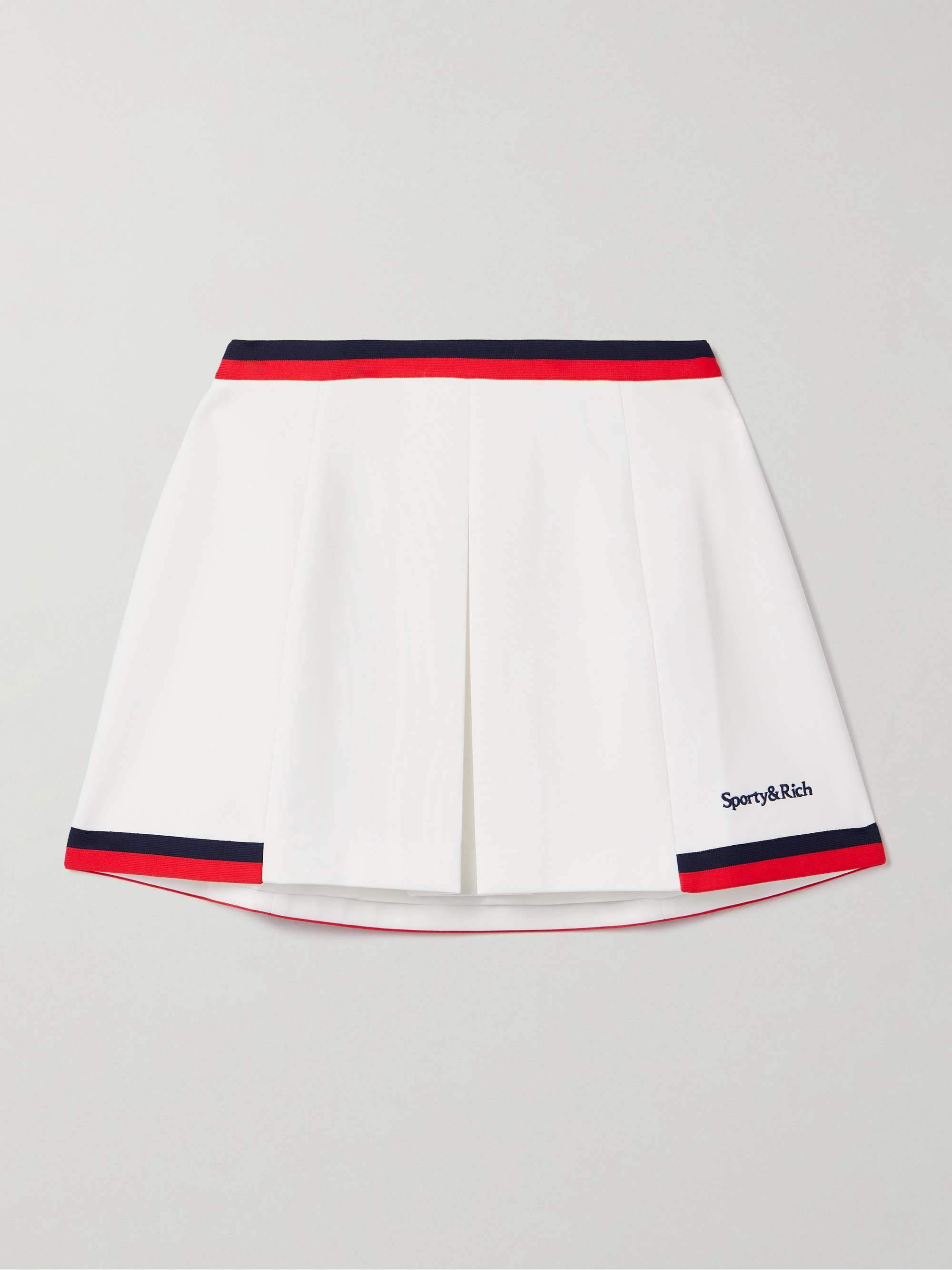 Mila Embroidered Pleated Striped Stretch-Knit Mini Skirt