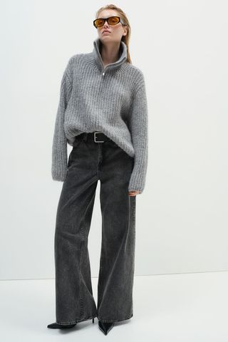 Rib-Knit Cardigan With Zipper