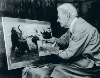 Charles Knight works on one of his paintings — an Ice Age scene — for AMNH.