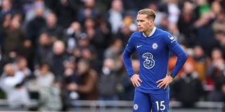 Former Arsenal target Mykhaylo Mudryk dejected at full time of the Premier League match between Tottenham Hotspur and Chelsea FC at Tottenham Hotspur Stadium on February 26, 2023 in London, United Kingdom.