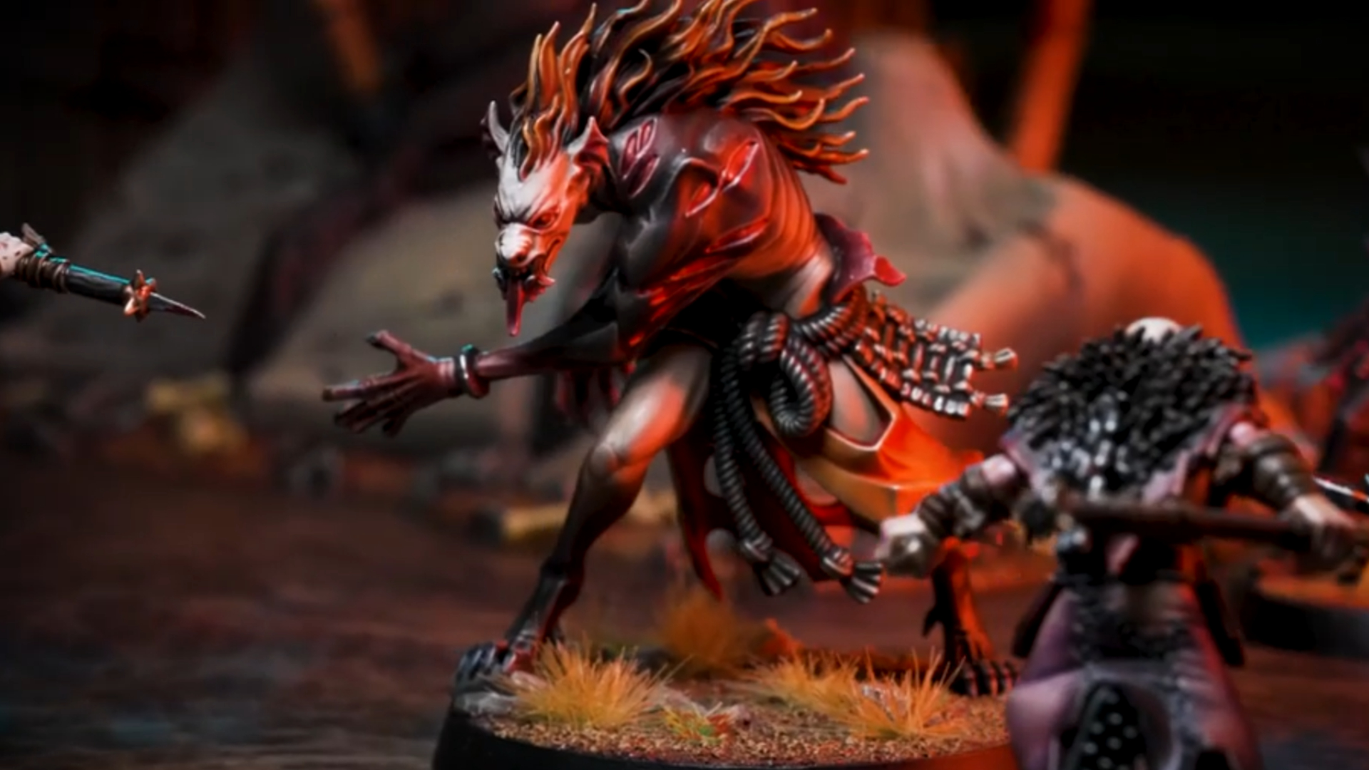 Imagen promocional de Warhammer Age of Sigmar Warcry: Bloodhunt con un monstruo vampírico enfrentándose a enemigos del Caos
