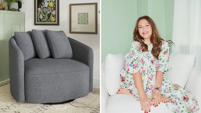Beautiful Drew Chair on left, Drew Barrymore on right