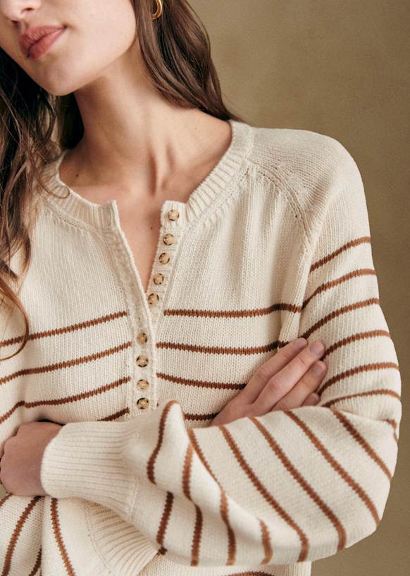 L&amp;eacute;ontine Jumper - Ecru / Camel - Organic Cotton - Organic Textile - S&amp;eacute;zane