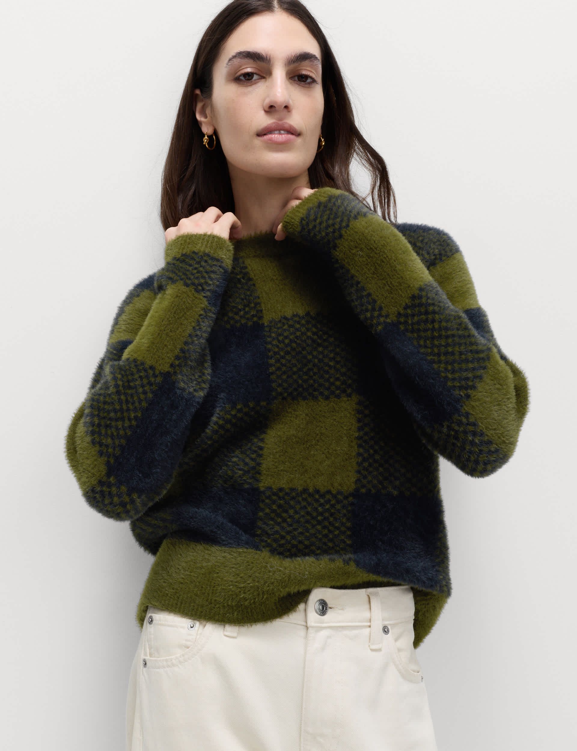 Checked Crew Neck Jumper