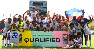 Haiti Women's World Cup 2023 squad: Haiti celebrate qualification for the 2023 FIFA Women's World Cup after their victory in the 2023 FIFA World Cup Play Off Tournament match between Chile and Haiti at North Harbour Stadium on February 22, 2023 in Auckland, New Zealand.