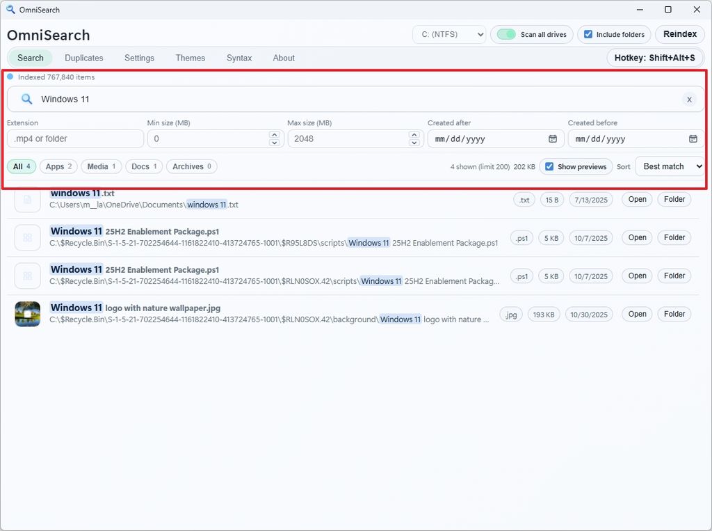 OmniSearch search page