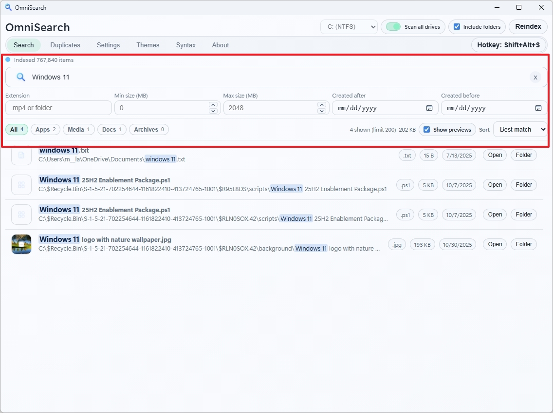 OmniSearch search page