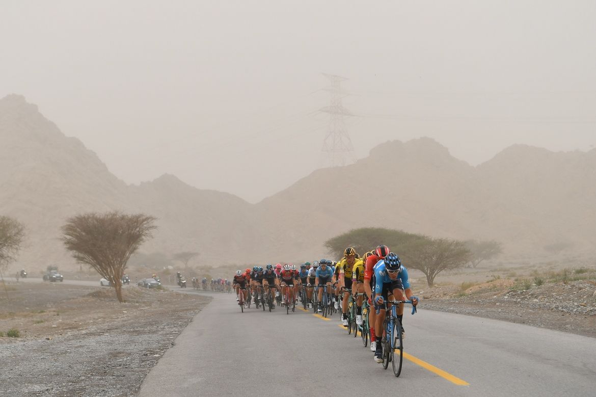 Movistar drag the peloton along as they enter the hills