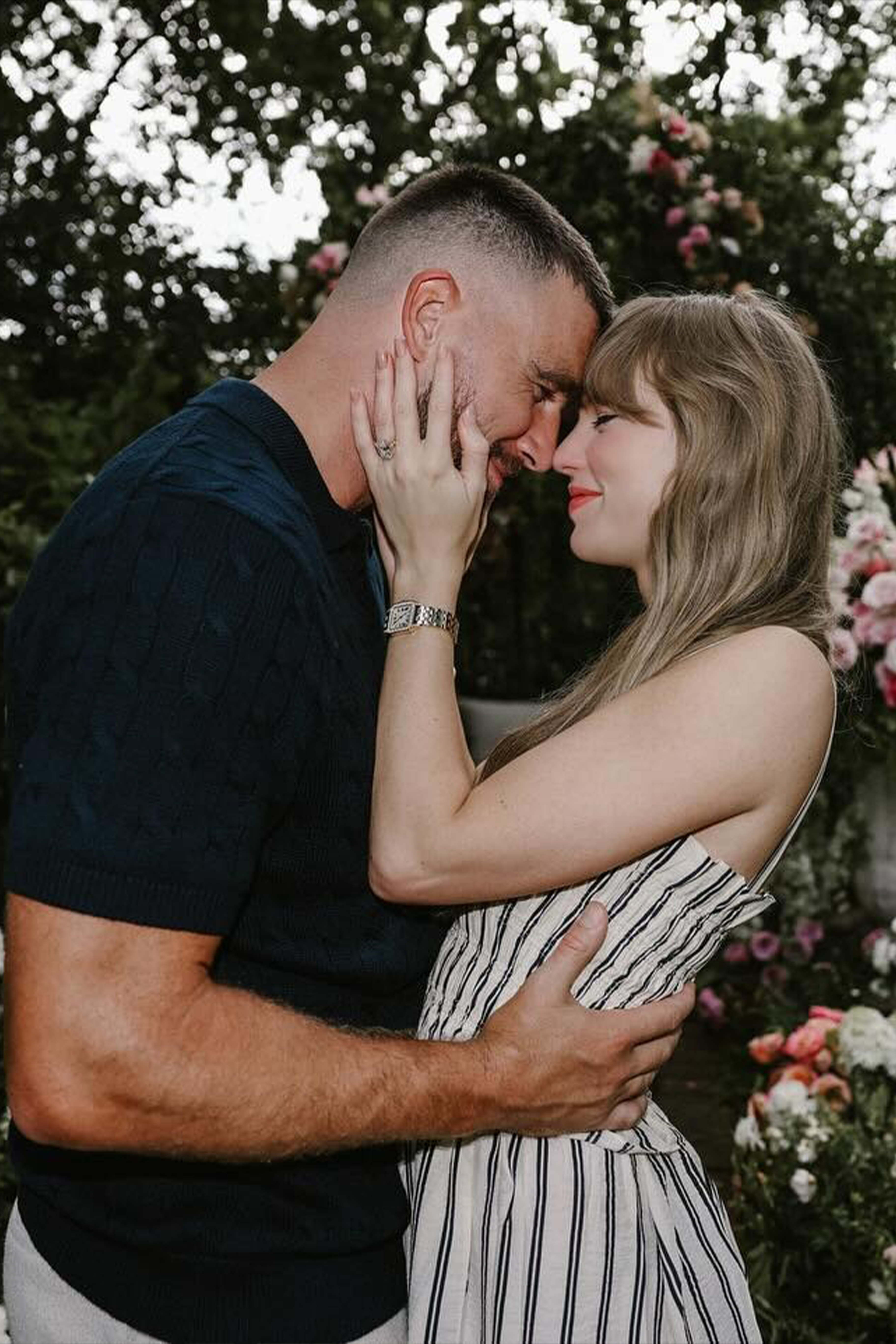 Taylor Swift and Travis Kelce getting engaged in 2025.
