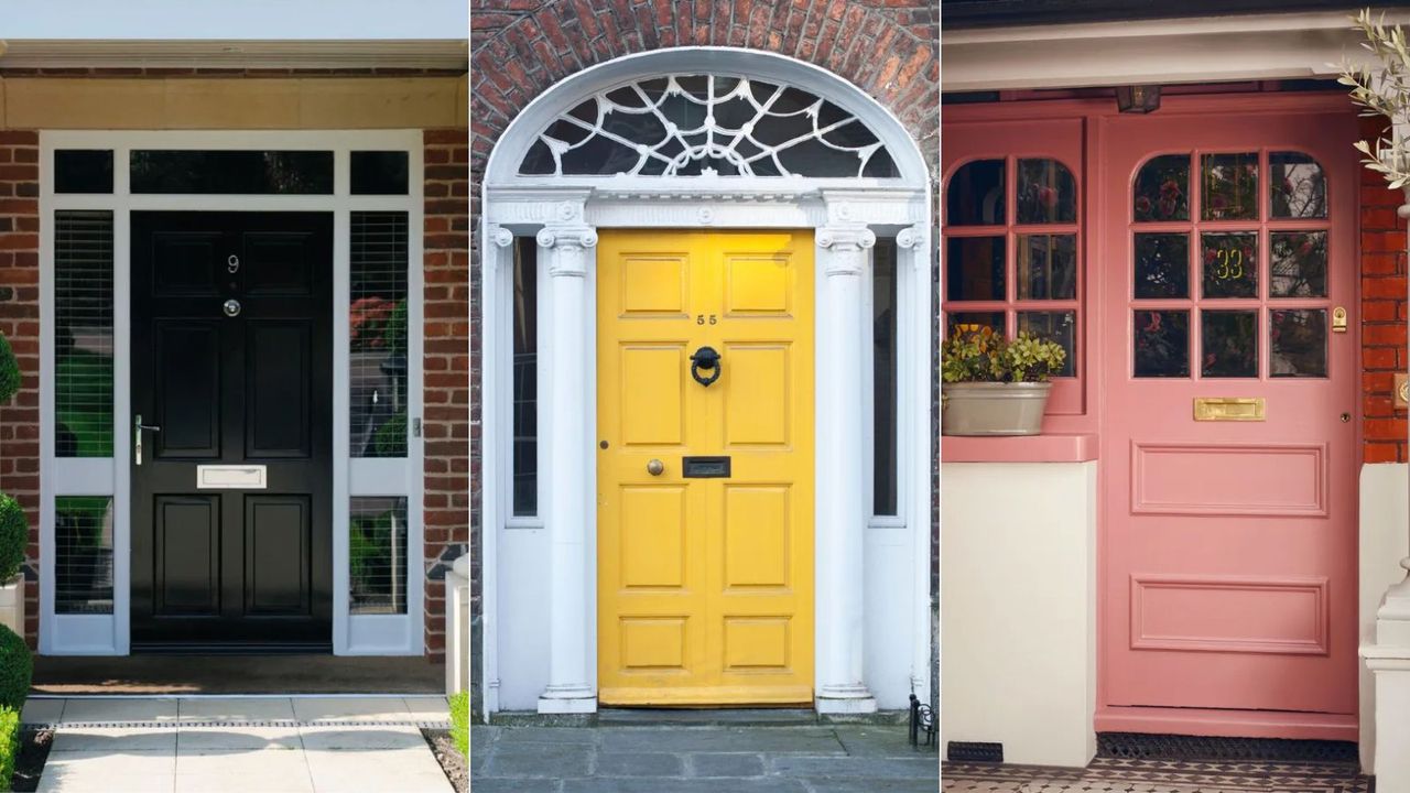 Black front door, bright yellow front door, soft pink front door