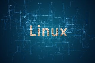 Linux on a blue background with a circuit-board-like graphic