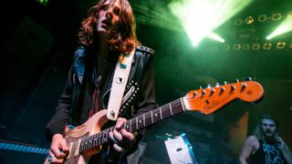 DETROIT, MI - OCTOBER 20: Tyler Bryant of Tyler Bryant & The Shakedown perform at The Fillmore on October 20, 2018 in Detroit, Michigan.