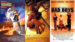 The movie posters for Back to the Future, Spider-Man and Bad Boys beside each other in a three column collage