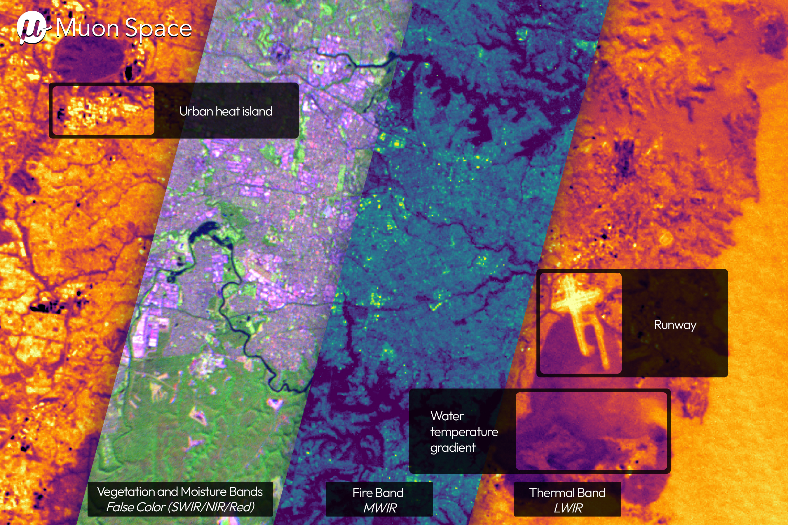 A series of purple and blue and orange shapes overlaid on a map of an urban area