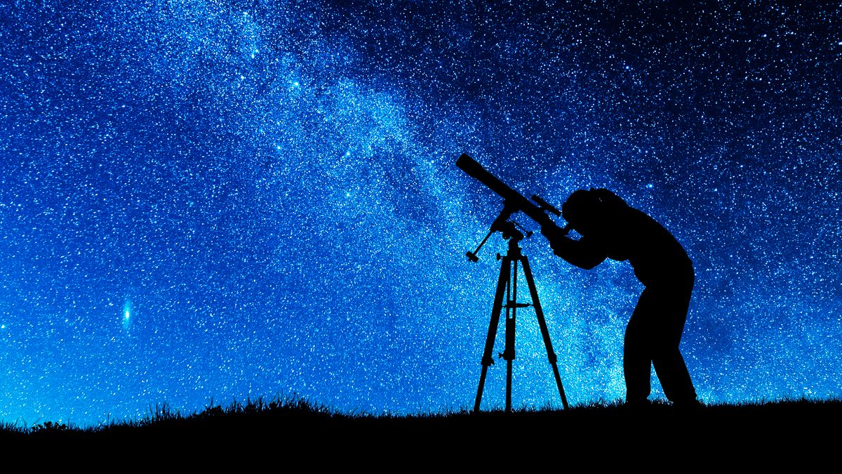 Best Male Watching on Space at Telescope Studying Cosmos Illustration  download in PNG & Vector format