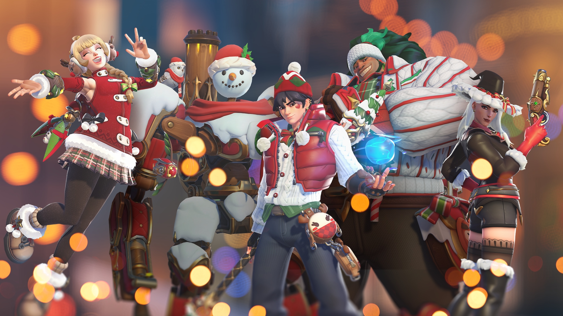 Overwatch 2 Season 20: The Cosy collection of skins, featuring Juno, Bastion, Wuyang, Mauga, and Ashe posing.