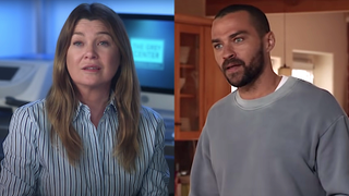 Ellen Pompeo as Meredith Gray and Jesse Williams as Jackson Avery on Grey's Anatomy.