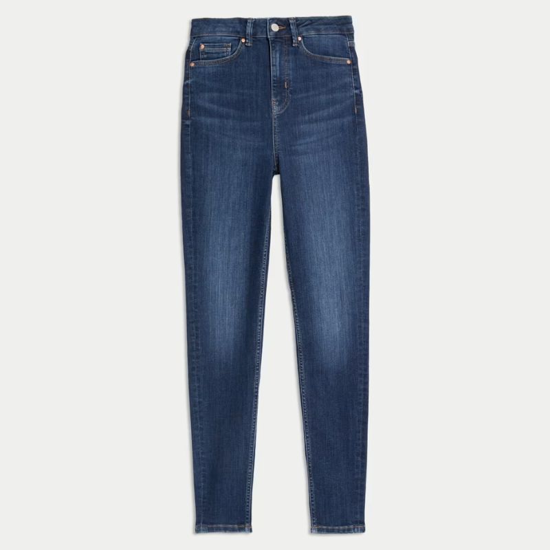 blue high rise skinny jeans