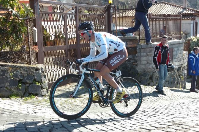Blel Kadri (Ag2r-La Mondiale) manages to stay clear of the chasing bunch
