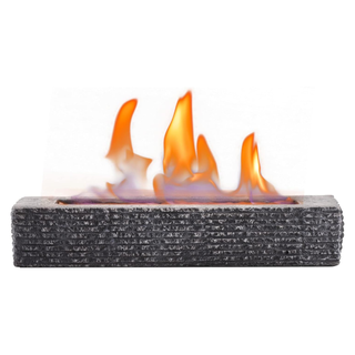 A textured concrete tabletop firepit