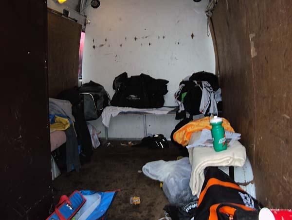 A view of the inside of the warming van.